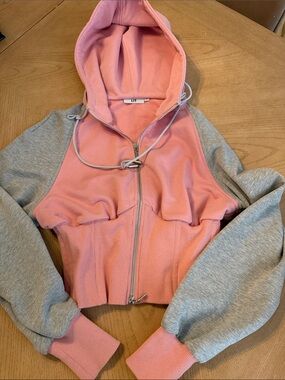 LIT Pink & Gray Hooded Zip Cropped Sweatshirt